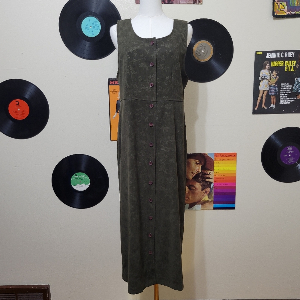 Christopher & Banks | Vintage Dark Green Floral Holly Jumper Dress